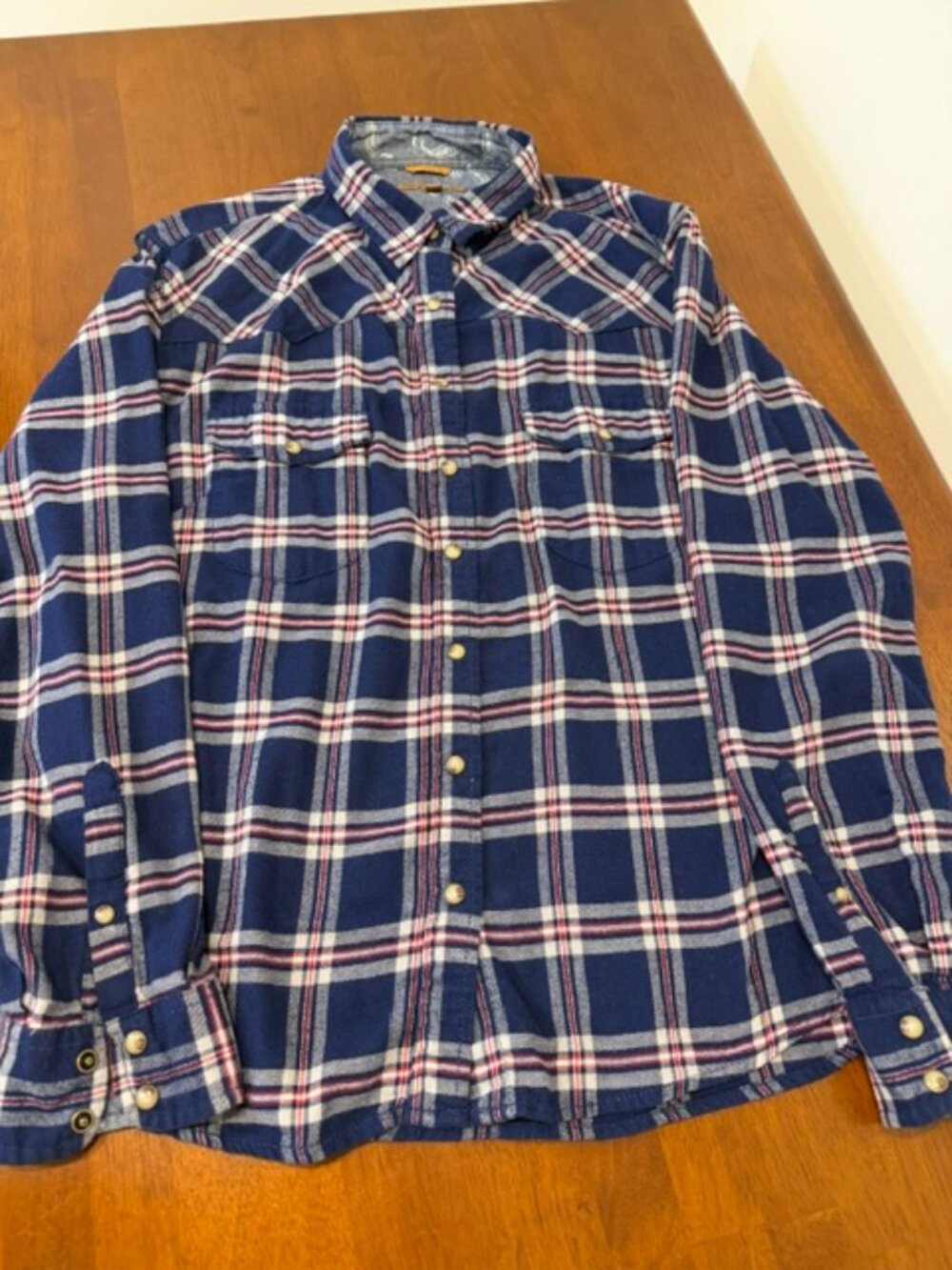 Jachs Girlfriend Blue Plaid Soft Brushed Flannel Snap Front Shirt Size L